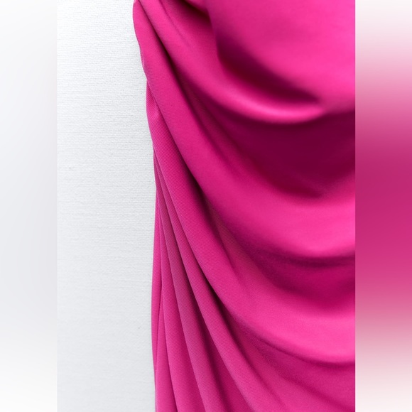 ZARA DRESS WITH DRAPED NECKLINE SIZE S/M FUCHSIA 1165/134 NWT - Picture 5 of 5